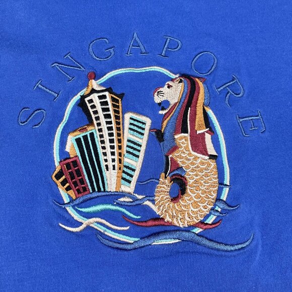 Merlion's Choice Singapore Embroidered Blue T-Shirt Sz XL - Picture 5 of 5